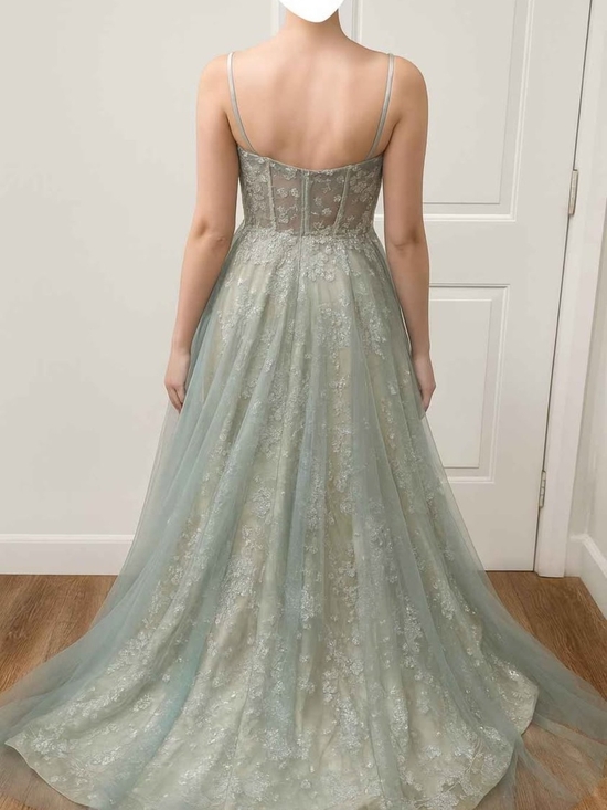 Sugar Dresses & Skirts - Ethereal Lace Tulle A-Line Gown in Sage Green